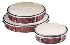 Tamburello decorato Peace con pelle naturale 25 cm.